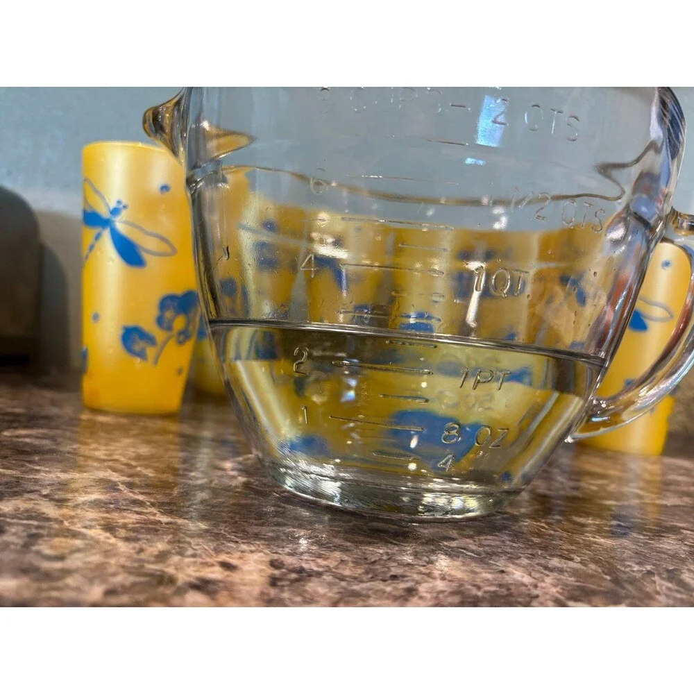 Thermo-serv USA vintage yellow blue dragonfly floral cup tumbler lot 20 oz mcm